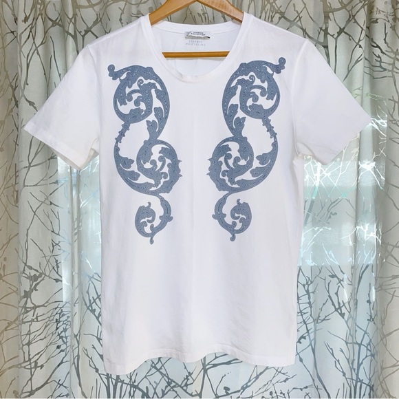 Versace Other - GIANNI VERSACE COLLECTION WHITE BLUE PRINT SHORT SLEEVE CREWNECK T-SHIRT TEE